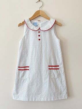 BELLA BLISS EUC 🇺🇸 Red White & Blue Polka Dot Peter Pan Collar Sleeveless Dress
